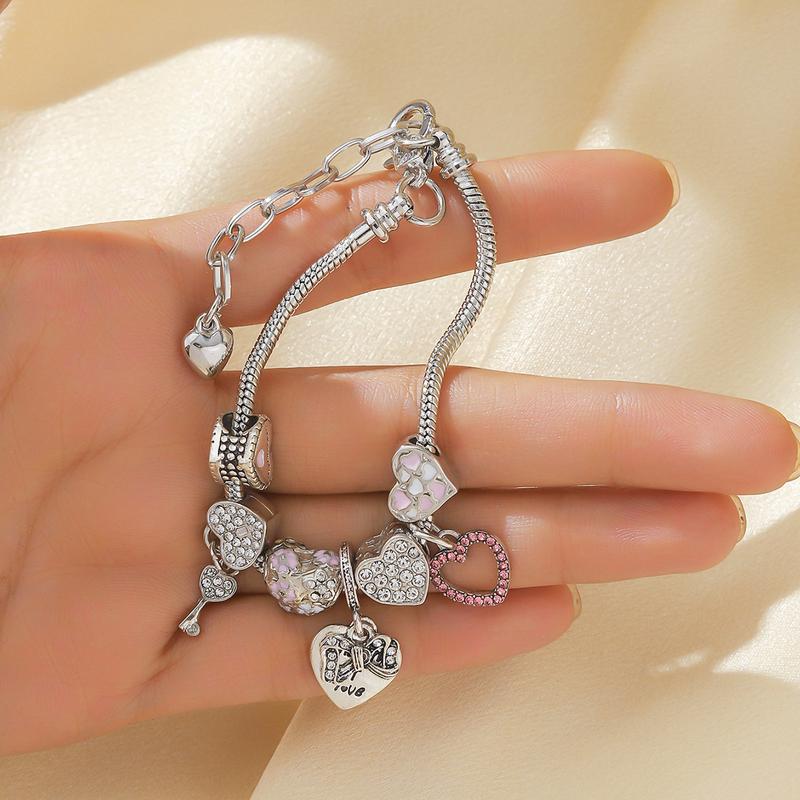 Exquisite Women Cartoon Friendship Bracelet Heart Shaped CZ Adjustable Snake Chain Best Gift for Women, Friends, Mother, Teenagers