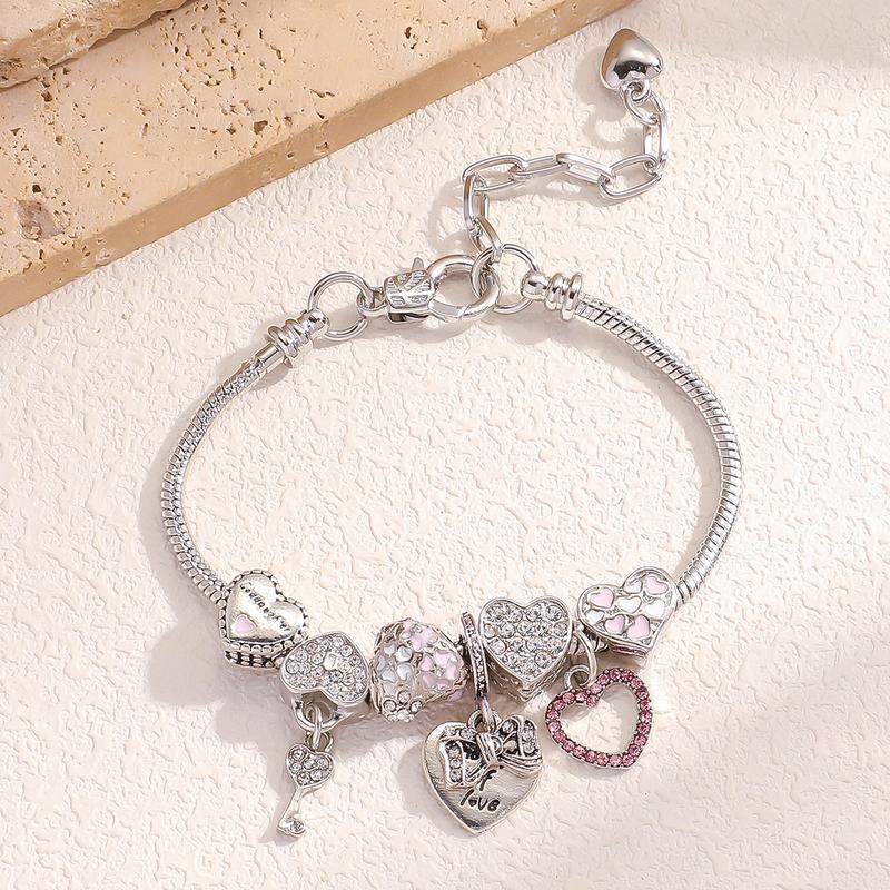 Exquisite Women Cartoon Friendship Bracelet Heart Shaped CZ Adjustable Snake Chain Best Gift for Women, Friends, Mother, Teenagers