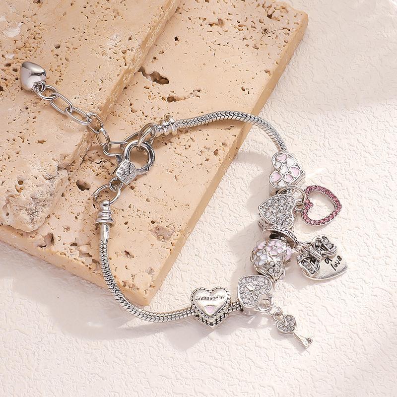 Exquisite Women Cartoon Friendship Bracelet Heart Shaped CZ Adjustable Snake Chain Best Gift for Women, Friends, Mother, Teenagers
